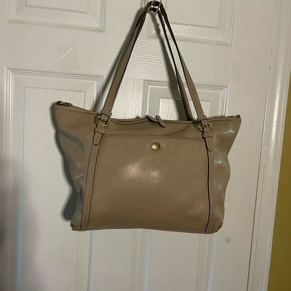 Coach F25667  Peyton Crossgrain Leather sand large Tote bag  gold tone hardwares - Picture 1 of 14